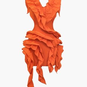 Elegant Orange Ruffle Mini Dress